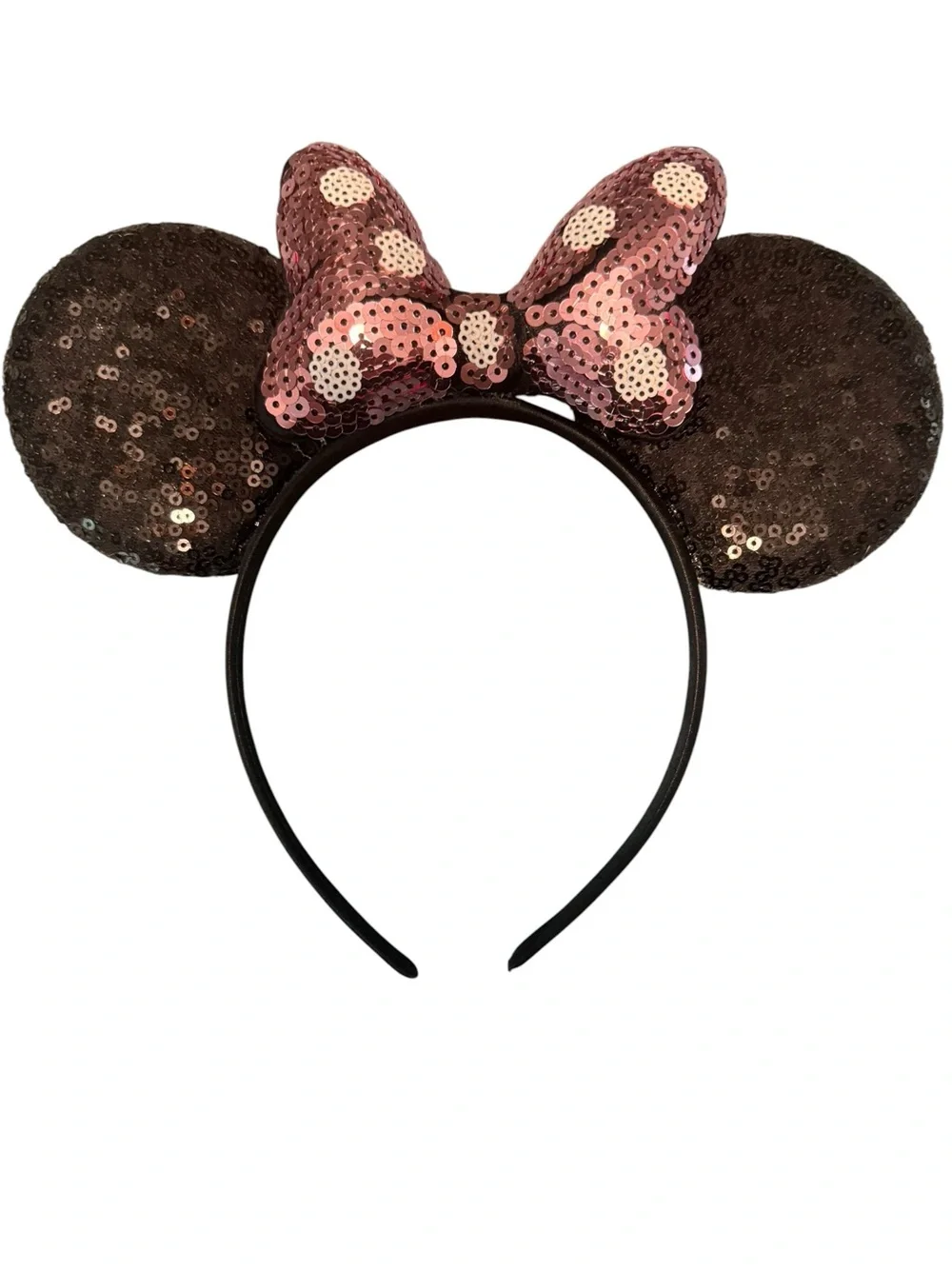 Disney Minnie Mouse Ear Ears Sequin Headband Pink Polka Dot Puffy Puffed Bow